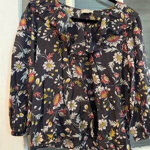 LOFT Black Blouse with Floral Design